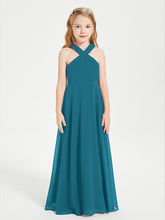 Robes de Demoiselles d'Honneur Junior Longues à Décolleté Grec Bleu Encre