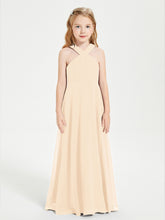 Robes de Demoiselles d'Honneur Junior Longues à Décolleté Grec Pêche