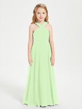 Robes de Demoiselles d'Honneur Junior Longues à Décolleté Grec Sauge