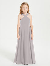 Robes de Demoiselles d'Honneur Junior Longues à Décolleté Grec Argent