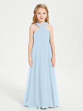 Robes de Demoiselles d'Honneur Junior Longues à Décolleté Grec Bleu Ciel
