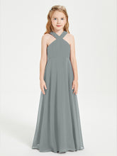 Robes de Demoiselles d'Honneur Junior Longues à Décolleté Grec Gris Acier