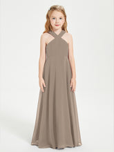 Robes de Demoiselles d'Honneur Junior Longues à Décolleté Grec Taupe