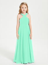 Robes de Demoiselles d'Honneur Junior Longues à Décolleté Grec Turquoise