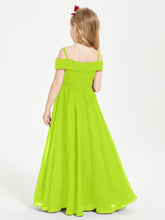 Chic Robes de Demoiselles d'Honneur Junior Hors de l'Épaule Vert Citron
