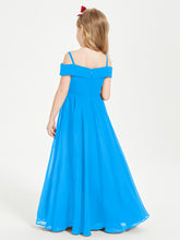 Chic Robes de Demoiselles d'Honneur Junior Hors de l'Épaule Bleu Océan
