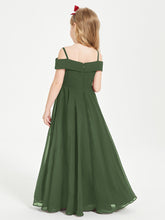 Chic Robes de Demoiselles d'Honneur Junior Hors de l'Épaule Olive Verte