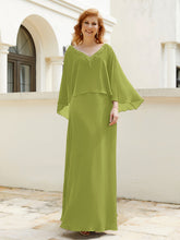 Robe de A-ligne en Mousseline à Col en V avec Volants Perlé en Cascade Trèfle