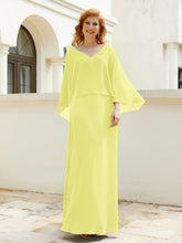 Robe de A-ligne en Mousseline à Col en V avec Volants Perlé en Cascade Jonquille