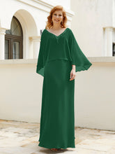 Robe de A-ligne en Mousseline à Col en V avec Volants Perlé en Cascade Vert Foncé