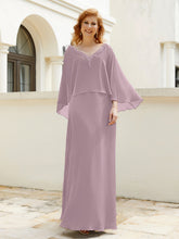 Robe de A-ligne en Mousseline à Col en V avec Volants Perlé en Cascade Dusk