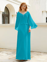Robe de A-ligne en Mousseline à Col en V avec Volants Perlé en Cascade Jade