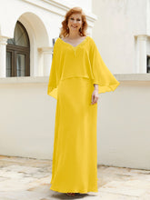 Robe de A-ligne en Mousseline à Col en V avec Volants Perlé en Cascade Souci
