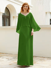Robe de A-ligne en Mousseline à Col en V avec Volants Perlé en Cascade Mousse