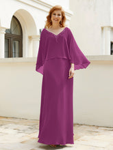 Robe de A-ligne en Mousseline à Col en V avec Volants Perlé en Cascade Orchidee