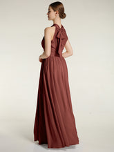 Col Haut Longueur Complète Robes Avec Fente terracotta