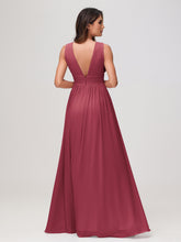 Robe en Mousseline Sans Manches à Col en V avec Fente Cannelle Rose