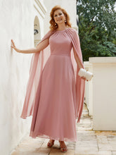 Robe de A-ligne à Col en Bijou Longueur de Mollet en Mousseline Rose Poudré