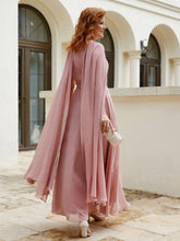 Robe de A-ligne à Col en Bijou Longueur de Mollet en Mousseline Rose Poudré
