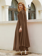 Robe de A-ligne à Col en Bijou Longueur de Mollet en Mousseline Brun