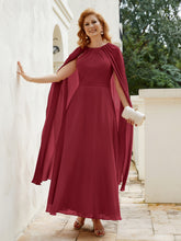 Robe de A-ligne à Col en Bijou Longueur de Mollet en Mousseline Bordeaux