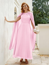 Robe de A-ligne à Col en Bijou Longueur de Mollet en Mousseline Rose Bonbon