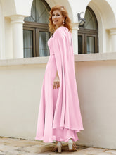 Robe de A-ligne à Col en Bijou Longueur de Mollet en Mousseline Rose Bonbon