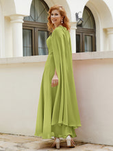 Robe de A-ligne à Col en Bijou Longueur de Mollet en Mousseline Trèfle