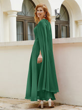 Robe de A-ligne à Col en Bijou Longueur de Mollet en Mousseline Vert Foncé