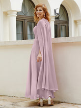 Robe de A-ligne à Col en Bijou Longueur de Mollet en Mousseline Dusk