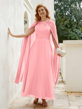 Robe de A-ligne à Col en Bijou Longueur de Mollet en Mousseline Flamant