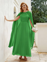 Robe de A-ligne à Col en Bijou Longueur de Mollet en Mousseline Vert
