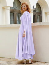 Robe de A-ligne à Col en Bijou Longueur de Mollet en Mousseline Lilas