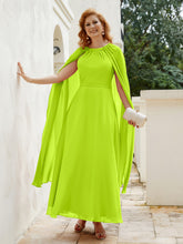 Robe de A-ligne à Col en Bijou Longueur de Mollet en Mousseline Vert Citron