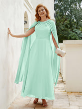 Robe de A-ligne à Col en Bijou Longueur de Mollet en Mousseline Vert Menthe