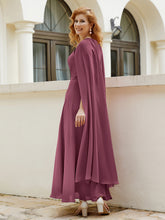 Robe de A-ligne à Col en Bijou Longueur de Mollet en Mousseline Mûre
