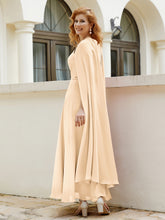 Robe de A-ligne à Col en Bijou Longueur de Mollet en Mousseline Pêche
