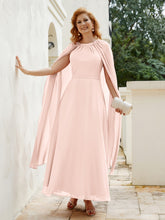 Robe de A-ligne à Col en Bijou Longueur de Mollet en Mousseline Rose Perle