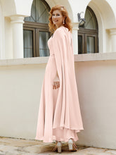 Robe de A-ligne à Col en Bijou Longueur de Mollet en Mousseline Rose Perle