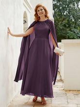 Robe de A-ligne à Col en Bijou Longueur de Mollet en Mousseline Plum