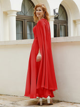 Robe de A-ligne à Col en Bijou Longueur de Mollet en Mousseline Rouge