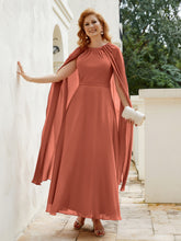 Robe de A-ligne à Col en Bijou Longueur de Mollet en Mousseline Rouille