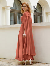 Robe de A-ligne à Col en Bijou Longueur de Mollet en Mousseline Rouille
