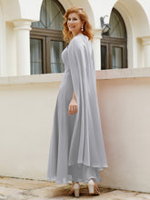 Robe de A-ligne à Col en Bijou Longueur de Mollet en Mousseline Argent