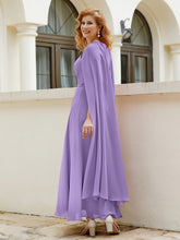 Robe de A-ligne à Col en Bijou Longueur de Mollet en Mousseline Tahiti