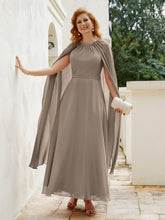Robe de A-ligne à Col en Bijou Longueur de Mollet en Mousseline Taupe