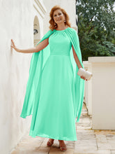 Robe de A-ligne à Col en Bijou Longueur de Mollet en Mousseline Turquoise