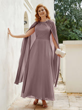 Robe de A-ligne à Col en Bijou Longueur de Mollet en Mousseline Vintage Mauve