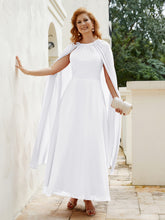Robe de A-ligne à Col en Bijou Longueur de Mollet en Mousseline Blanc