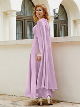 Robe de A-ligne à Col en Bijou Longueur de Mollet en Mousseline Glycine